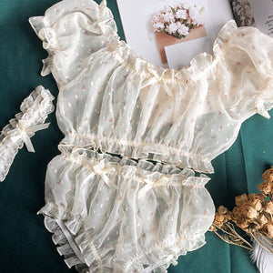 Women Fashion Lingerie  Mesh Strapless Tops Shorts Leg Ring