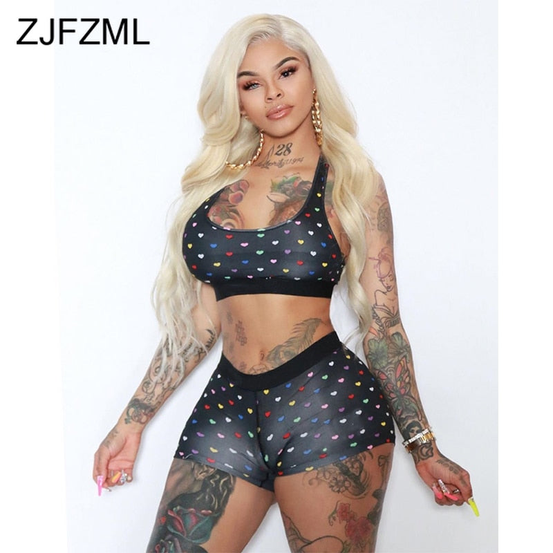 2 Piece Set Bra Top + Skinny Biker Shorts