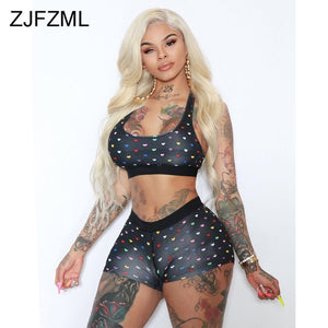 2 Piece Set Bra Top + Skinny Biker Shorts