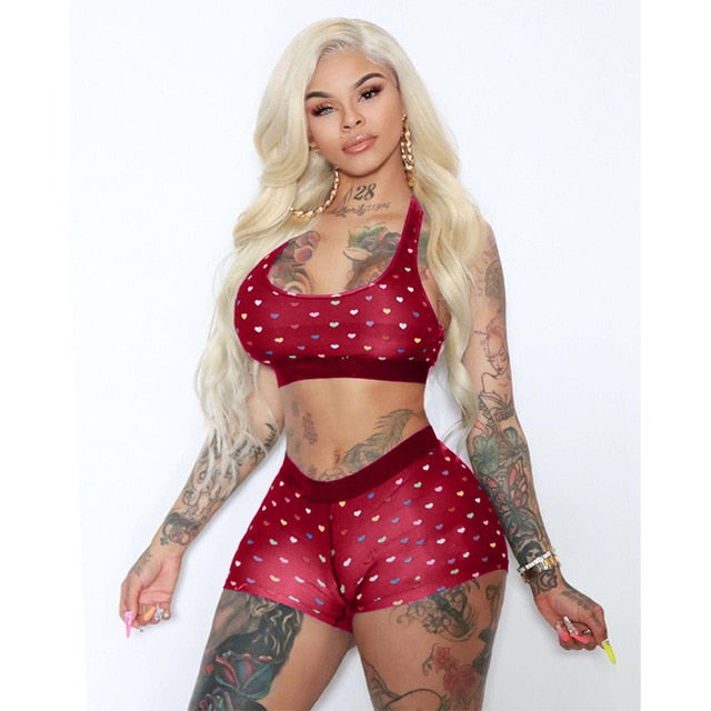 2 Piece Set Bra Top + Skinny Biker Shorts