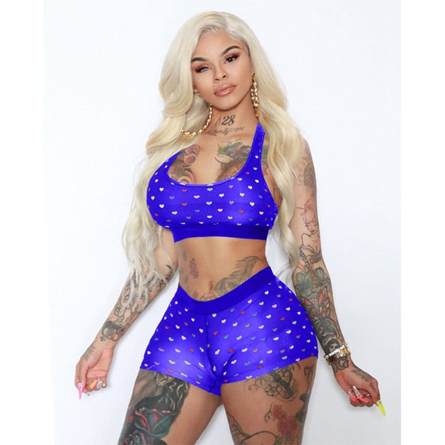 2 Piece Set Bra Top + Skinny Biker Shorts