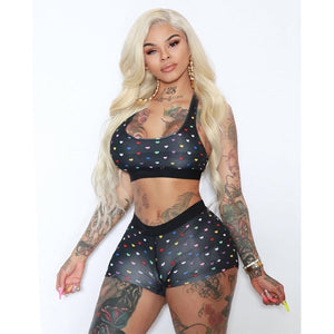 2 Piece Set Bra Top + Skinny Biker Shorts