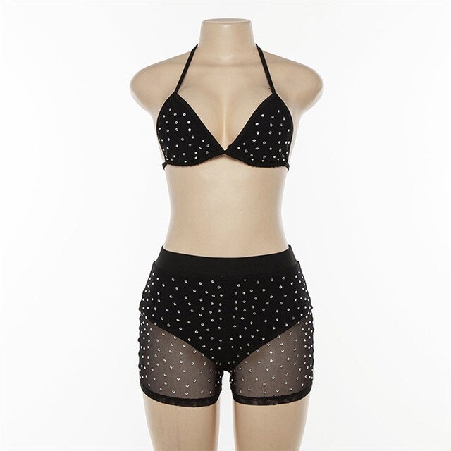 Women Fashion Lingerie Mesh Two 2 Piece Set Bra