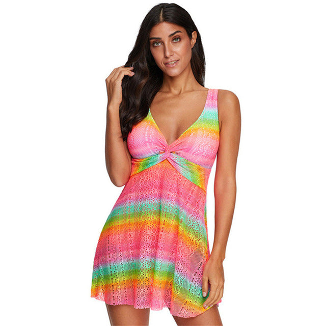 Women Fashion Lingerie One Piece Swimsuit with Skirt Bathsuit