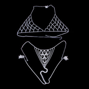 Women Fashion Lingerie Crystal Mesh Bra and Panties