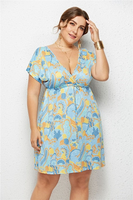 Women Fashion Lingerie Casual V-neck Print Dress