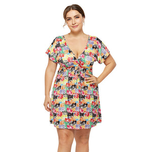 Women Fashion Lingerie Casual V-neck Print Dress