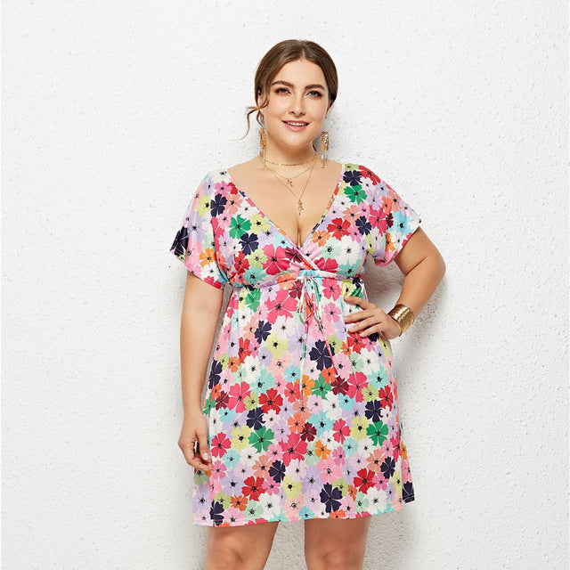 Women Fashion Lingerie Casual V-neck Print Dress