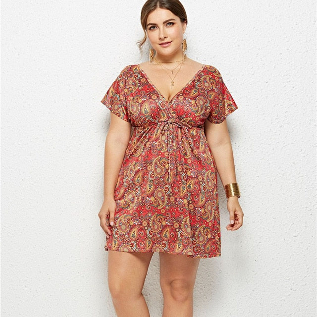Women Fashion Lingerie Casual V-neck Print Dress