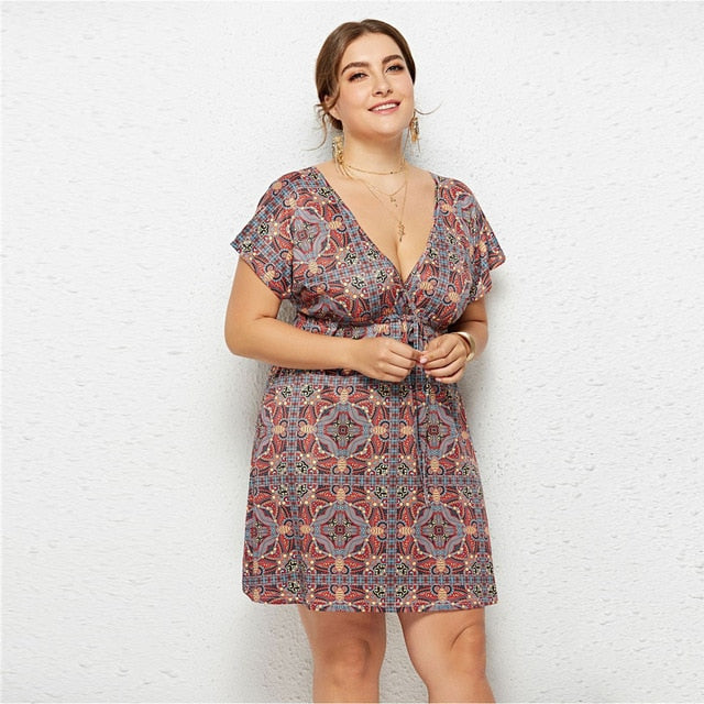 Women Fashion Lingerie Casual V-neck Print Dress