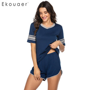 Women Fashion Lingerie O-Neck Short Sleeve Nightshirt and Shorts