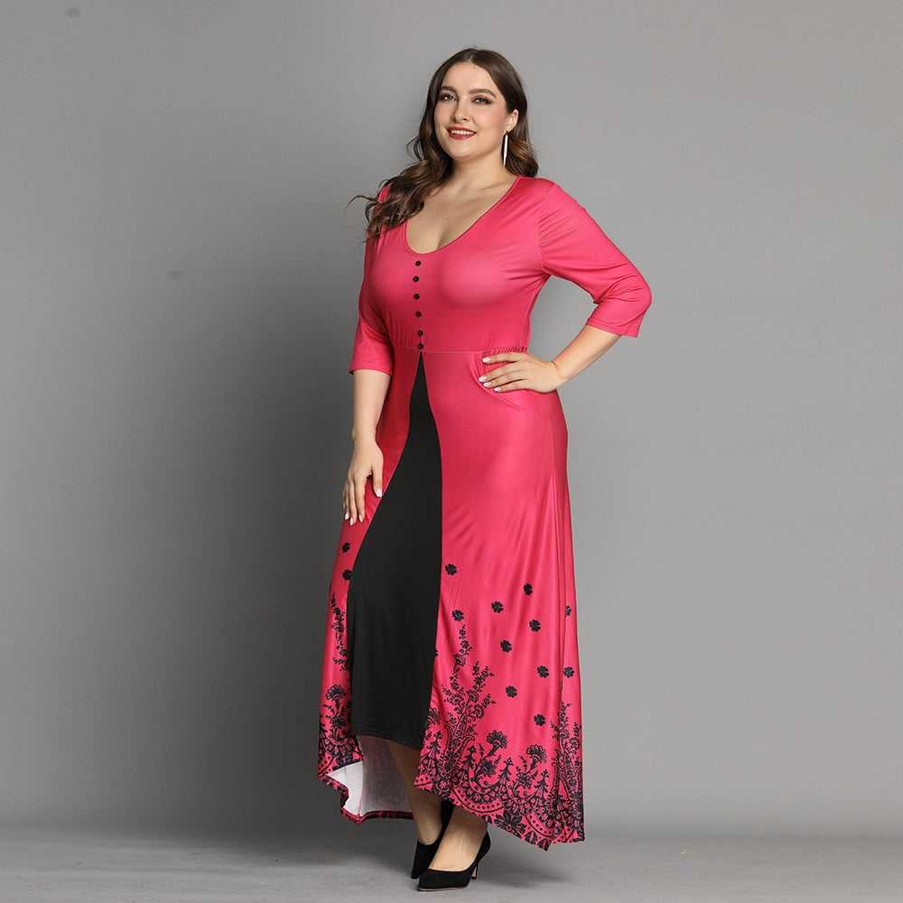 Ladies Dress Floral Print Three Quarters Sleeve Dress