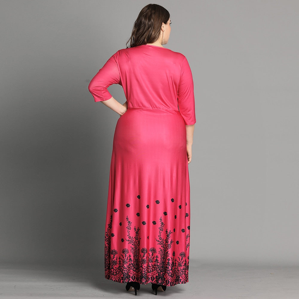Ladies Dress Floral Print Three Quarters Sleeve Dress