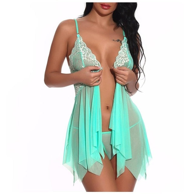 Floral Transparent Lace Night Dress