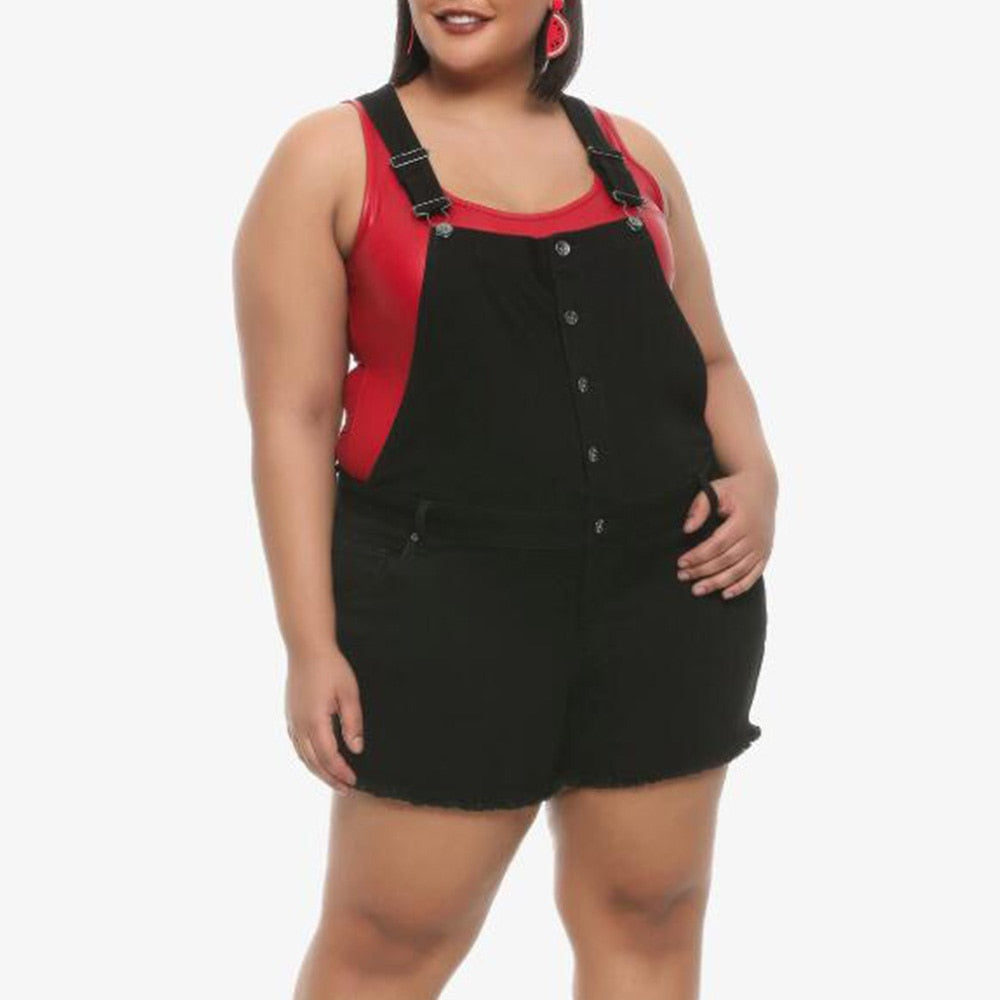 Jumpsuit Strap Pants Button Black Ladies Mini Romper Bodysuit Summer