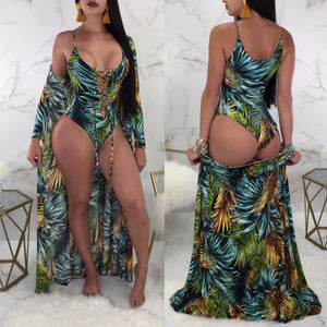 Women Fashion Linger One Piece Swimsuit with Beach Suit