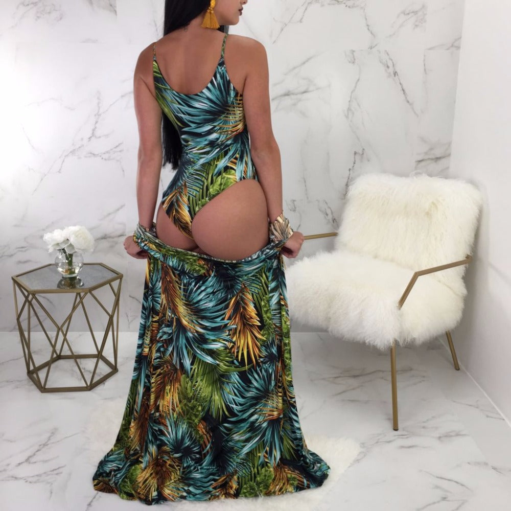 Women Fashion Linger One Piece Swimsuit with Beach Suit