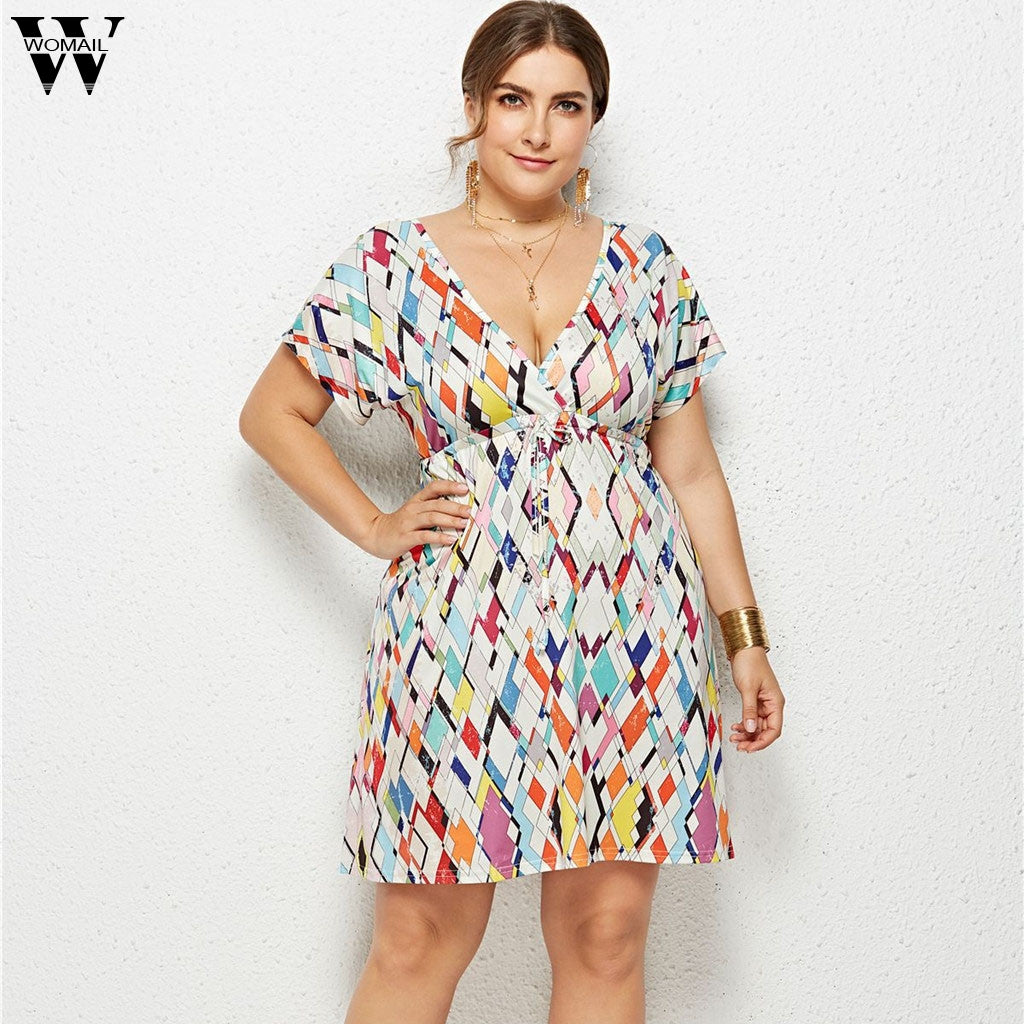 Women Fashion Lingerie Casual V-neck Print Dress